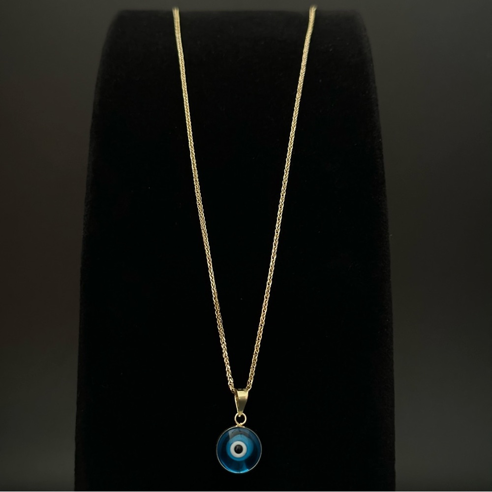 18”14K Gold Spiga Solid Chain & 14K Gold evil eye beaded pendant. ( 2 piece) - Picture 9 of 17